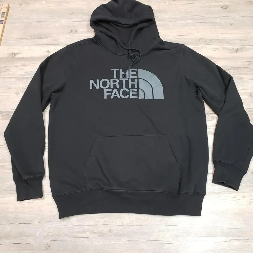 The North Face Hoodie Sweatshirt Mens Large Black Big Logo Fleece Pullover A4M4B